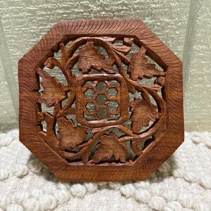 Vintage Wooden Hand Carved Trivet Made in India